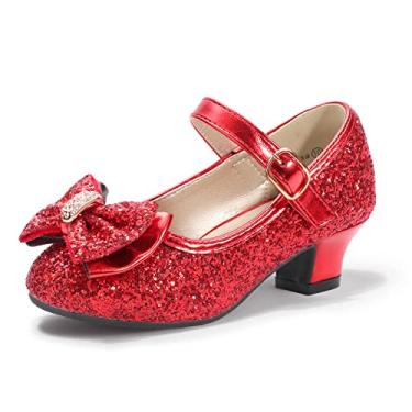 Imagem de PANDANINJIA Vestido Lisa Para Meninas, Infantil/Criança Pequena, Mary Jane, Salto Baixo Com Laço, Festa, Casamento, Princesa (Lantejoulas Vermelhas, 9 M Eua, Infantil)