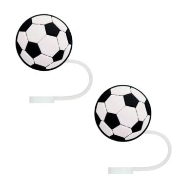 Imagem de STRACOUPI Capas de palha de silicone para bola de futebol esportivo para copo Stanley, reutilizáveis, acessórios bonitos para copos, 2 peças de tampa de palha decorativa e personalizada (a)