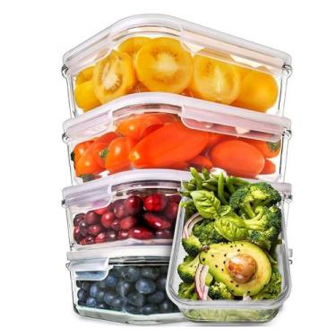 Imagem de Conjunto Potes Retangular Hermético 640ml Microondas Vidro Resistente 