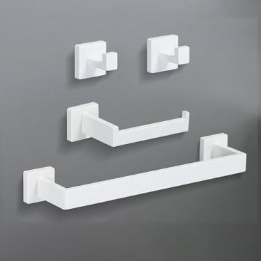 Imagem de Conjunto de ferragens para banheiro creme branco, suporte para toalhas de parede em aço inoxidável, anel para toalhas, suporte para papel, ganchos, acessórios para banheiro, conjunto com 4 peças