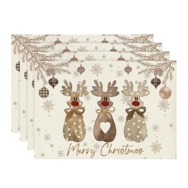 Imagem de Artoid Mode Jogo americano de Natal de rena de madeira, conjunto com 4, 30,5 x 45,7 cm, para festas e mesa de jantar