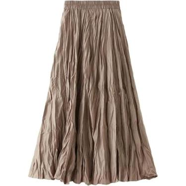Imagem de 2023 Nova Saia Longa Plissada Para Mulheres Linha A De Comprimento Médio Enrugado Inverno Preto Saia Longa, Khaki, One Size