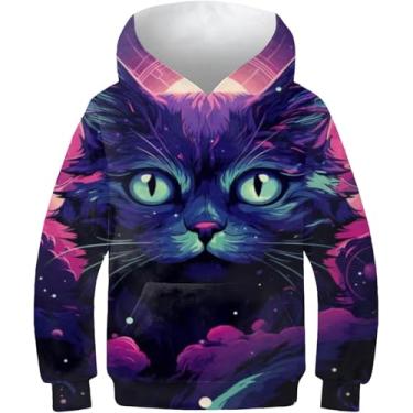 Imagem de Gato Mágico Impresso Em 3d Com Capuz Crianças Outono Inverno Casual Pulôver Meninos Meninas Treino Moda Moletons, Black-cartoon Sailboat, 11-13 Years