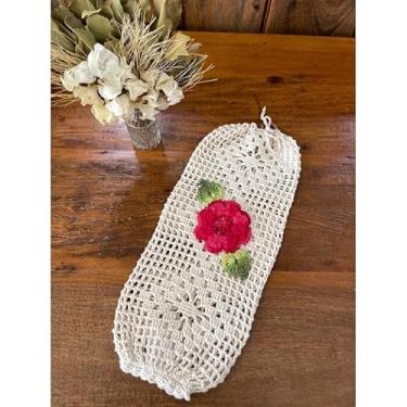 Imagem de Puxa Saco Bordado 40x18cm Crochê Artesanal (Vermelho)