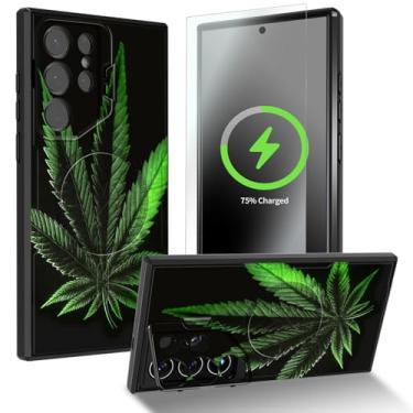 Imagem de SDDFRHGH Capa para Samsung Galaxy S24 Ultra com protetor de tela, proteção de câmera atualizada, compatível com Magsafe, capa de câmera com suporte para Galaxy S24 Ultra SM-S928-folha de maconha