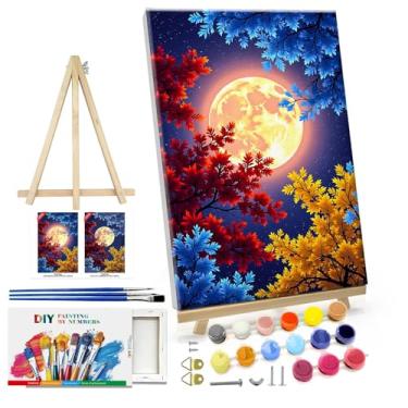 Imagem de ATDMS Kit de pintura por números para adultos com moldura lua kits de pintura por números em tela emoldurada flores por número com cavalete kits de pintura a óleo acrílica faça você mesmo para
