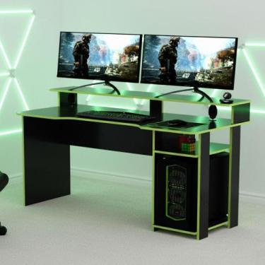 Imagem de Mesa Escrivaninha Gamer com 4 Nichos Tecno Mobili - Preto/Verde, Preto