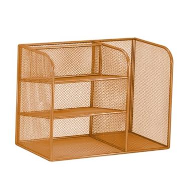 Imagem de predolo Organizador de mesa, suporte para arquivos, organização, classificador de documentos, organizador de espaço de trabalho para escritórios, dormitórios, Ouro