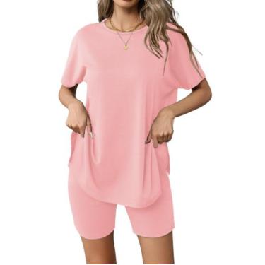 Imagem de Conjunto de pijamas femininos Ekouaer, manga curta, laranja, rosa