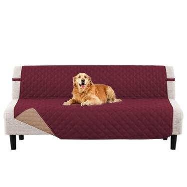 Imagem de PrinceDeco Futon Capa protetora para cama futon sem braços, com fundo elástico, reversível, acolchoada, capa de sofá de até 178 cm, resistente à água para animais de estimação, vinho