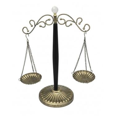 Imagem de Chez JuJu Torre de joias de Libra de madeira de bronze antigo | Escultura vintage em escala de equilíbrio para decoração de escritório de advogados | Escala de justiça para estudantes de direito