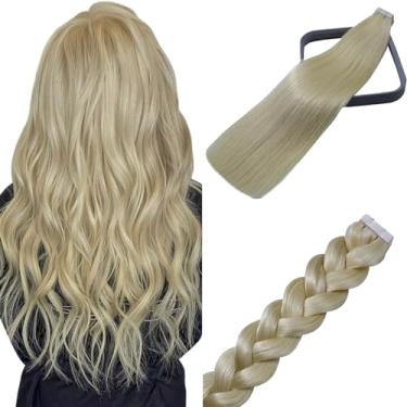 Imagem de WindTouch Extensões de cabelo loiro platinado com fita adesiva extensões de cabelo humano brasileiro grau 10A cabelo Remy grosso sem costura cabeça inteira para mulheres na moda 35,5 cm 20 peças/50 g