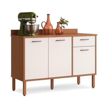 Imagem de Balcão Nicioli Paolla com 3 Portas e 1 Gaveta, IPE/OFF WHITE