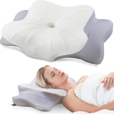 Imagem de QADENCE Travesseiro de espuma viscoelástica cervical – Travesseiro ortopédico de suporte de pescoço para alívio da dor, travesseiro ergonômico ajustável para dormir de lado, costas e estômago