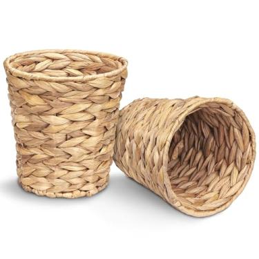Imagem de YINGXUN Cesto de lixo de vime para banheiro, lixeira, cestas de vime, pequeno (pacote com 2)