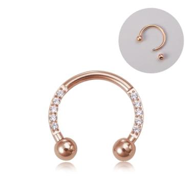 Imagem de 1 peça de anéis de septo de aço inoxidável dourado rosa joias de septo argolas de nariz argola 18G CZ transparente ferradura daith brincos tragus piercing joias piercing corporal joias femininas