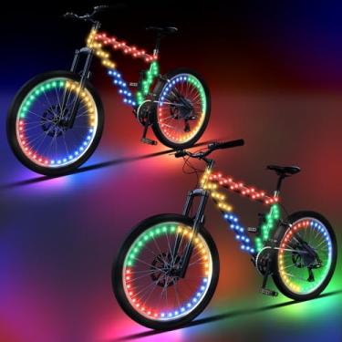 Imagem de Woanger 6 peças de luzes LED de bicicleta para andar à noite, moldura de bicicleta e luzes de rodas, acessórios de decoração de bicicleta alimentados por bateria, presentes para adultos andando à