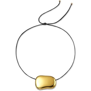 Imagem de Colar de feijão feminino | Pingente de corda grossa banhado a ouro 18K | Joias modernas para ela, Chunky, Banhado a ouro 18K, Sem Pedra Preciosa