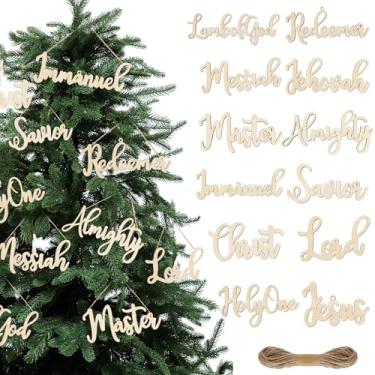 Imagem de Simgoing 12 peças de enfeites de Natal grandes nomes de Jesus, decorações de Natal de madeira com nomes de salvador, enfeites de pendurar em casa de fazenda, cristo, para decoração de árvore de Natal