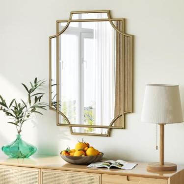 Imagem de Brauthon Espelho decorativo dourado, espelhos de parede de 55 x 76 cm para sala de jantar, sala de estar, quarto, entrada, lareira, espelho geométrico retangular para banheiro