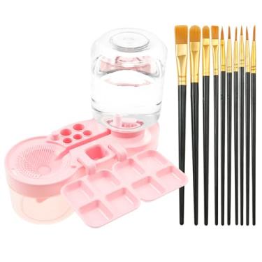 Imagem de Limpador de pincel de plástico ABS com suporte de pincel e paleta, limpeza multiuso, suporte de pincel removível e portátil e organizadores com paleta para tintas acrílicas e à base de água