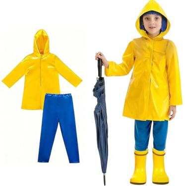 Imagem de Gliquran Conjunto de fantasia infantil Coraline com capa de chuva amarela e calça azul, acessórios para cosplay de Halloween, mercadoria