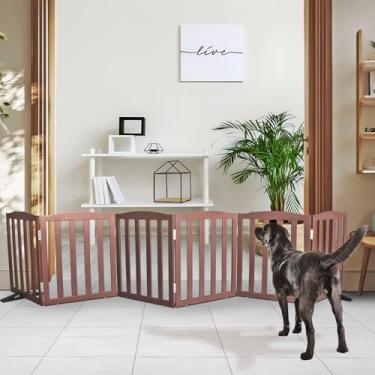 Imagem de SFJC Portão interno independente para cães, portões dobráveis para cães, escadas ou corredores, portão branco de madeira para animais de estimação para casa, cerca para animais de estimação com pés de