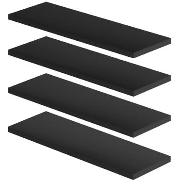Imagem de Kit 4 Prateleiras de Parede Suporte Invisível Nicho Multiuso 45x15cm em Mdf Reforçado 15mm Preto