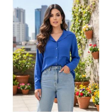 Imagem de Camisa Social Feminina Manga Longa Alfaiataria Com Bolsos Frontais Ant