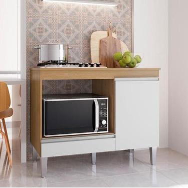 Imagem de Balcão Para Cooktop Carla 4 ou 5 Bocas 1 Porta Amendôa/Branco - Ajl Mo