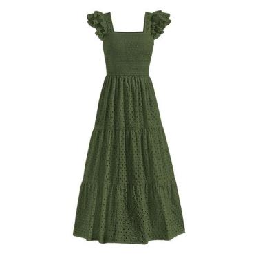 Imagem de Vestido maxi feminino PRETTYGARDEN com gola quadrada, verde militar