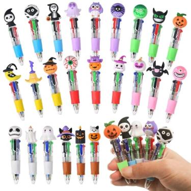 Imagem de Zhirlyn 24 canetas multicoloridas de Halloween em uma linda caneta kawaii divertida 4 em 1 caneta esferográfica assustadora abóbora para doces ou travessuras, material de escritório e presentes de