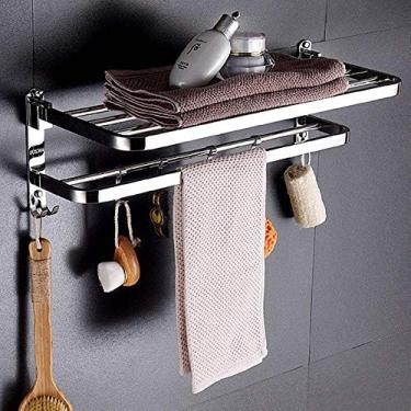 Imagem de Toalheiro de aço inoxidável suporte de toalha 90 toalheiros dobráveis para banheiro montado na parede com ganchos prateleira de toalha para banheiro cozinha hotel - 80 cm (60 cm) (80 cm)