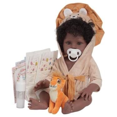 Imagem de Boneco Bebê Reborn Menino Realista Negro Enxoval Leãozinho - Cegonha R