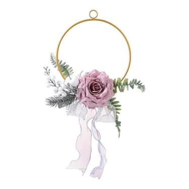 Imagem de predolo de flores artificiais de rosas, guirlanda de arco floral, decoração de porta floral, guirlanda para presente de inauguração, entrada, bar, Roxo