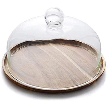 Imagem de Prato de frutas de madeira com cúpula de chá da tarde de grande capacidade com tampa de vidro, caixa de sobremesa de hotel, restaurante, bandeja decorativa para servir