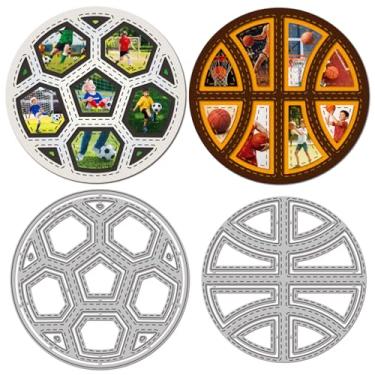 Imagem de GLOBLELAND Matrizes de corte de moldura de futebol de basquete para fazer cartas, bordas redondas, fundo de bola esportiva, moldes cortados de metal para álbum de fotos em relevo, decoração de