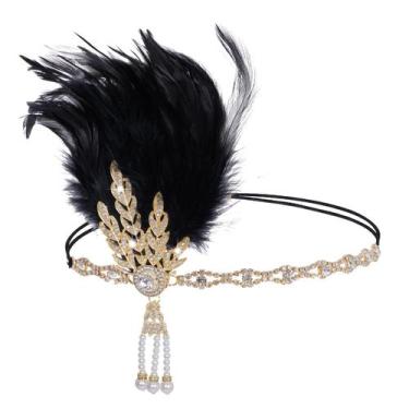 Imagem de Bandana Tongcloud Flapper Feather 1920s Gatsby Black
