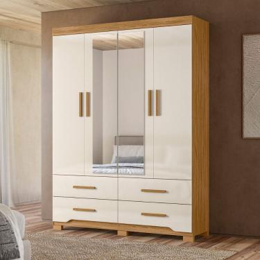 Imagem de Guarda Roupa Solteiro com Espelho 4 Portas 4 Gavetas e Pés Miami Moval