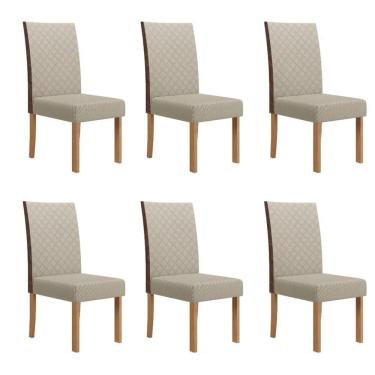 Imagem de Kit 6 Cadeiras Semplice Linho Encosto Courino Helo Mel/Cinza/Marrom