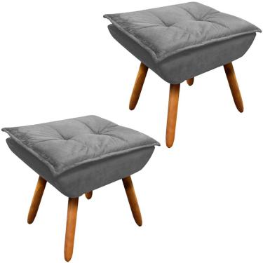 Imagem de Kit 2 Puff's Decorativos Pés Palito Charger Suede Grafite - Gran Belo