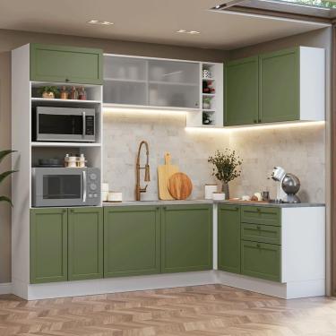 Imagem de Armário De Cozinha Completa De Canto 399 Cm Branco-verde Vik Madesa 01 Branco-verde