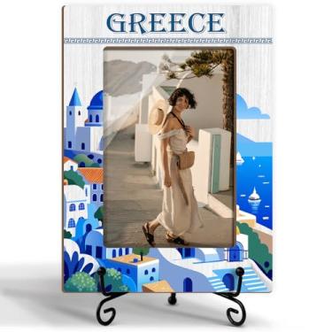 Imagem de rizotus Porta-retrato de viagem na Grécia, presente de lua de mel para casais amigos da família, 10 x 15 cm, moldura de madeira para exibição de mesa, decoração de casa -25