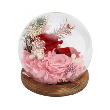 Imagem de lyrlody Rosas Preservadas Em Cúpula, Flor Com Iluminação LED Em Vidro Com Base de Madeira Dura de 3 a 5 Anos para o Aniversário do Dia Dos Namorados (5)