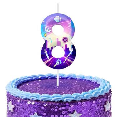 Imagem de Velas roxas de aniversário número 8, topos de bolo com tema de desenho animado para decoração de bolo para meninos e meninas, decorações de aniversário, suprimentos de festa, velas numéricas para