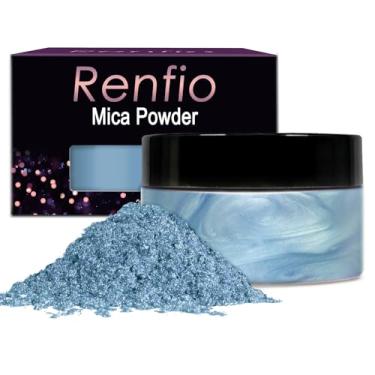 Imagem de Renfio Pigmento De Pó Mica 100G, Corante Natural Metálico, Resina Epóxi Mineral Perolada Brilhante Para Pintura, Fabricação Sabão, Bombas Banho Slime, 3,5 Oz - Haze Blue