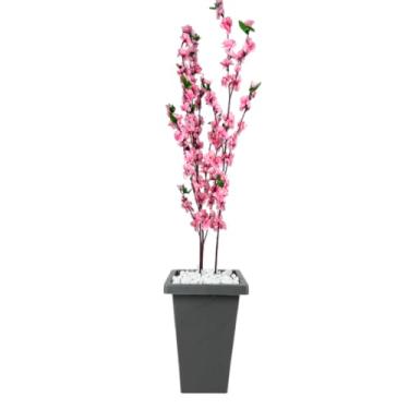 Imagem de Planta Artificial Cerejeira Rosa Sakura com Vaso Grande Decoração Casa Enfeite Sala Escritório (Cinza)