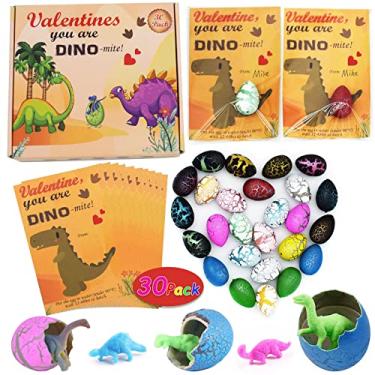 Imagem de Qeqczow Valentines Day Gifts for Kids, Valentines Day Cards for Kids, Set of 30 Dinosaur Eggs Hatching Dino Egg Grow in Water, Valentine Exchange for Toddlers Girls Boys School Class Class