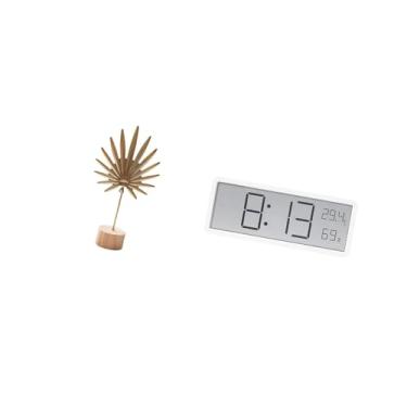 Imagem de Fenteer Estatueta de Escultura de Folha de Metal Abstrata Nórdica com Relógio de Parede Digital, Grande Visor de Temperatura E Umidade para Escritório Domésti