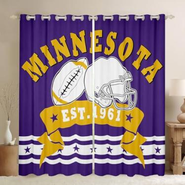 Imagem de Cortinas e cortinas para amantes de esportes de futebol americano, equipes de futebol 30%-50% cortinas blackout para meninos adultos 3D Rugby Game Cortinas de janela 106 cm L x 230 cm C (Minnesota)